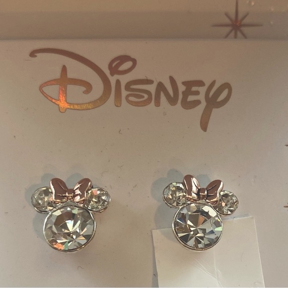 Disney Bowtiful Stud Earrings, large, crystal, silver-plated, New in Box - Picture 2 of 10